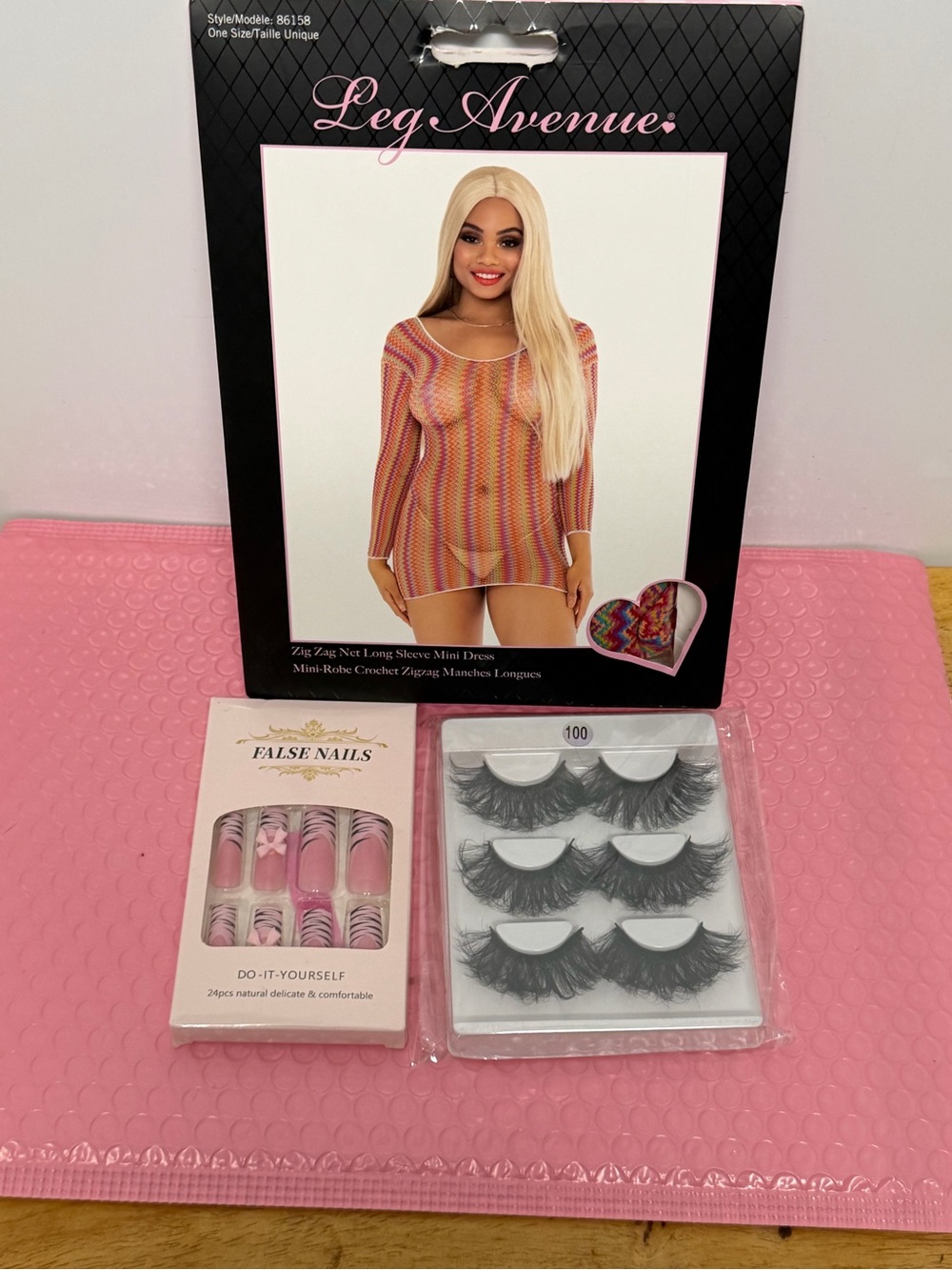 Leg Avenue Pink Multi Zigzag Crochet Mini Dress